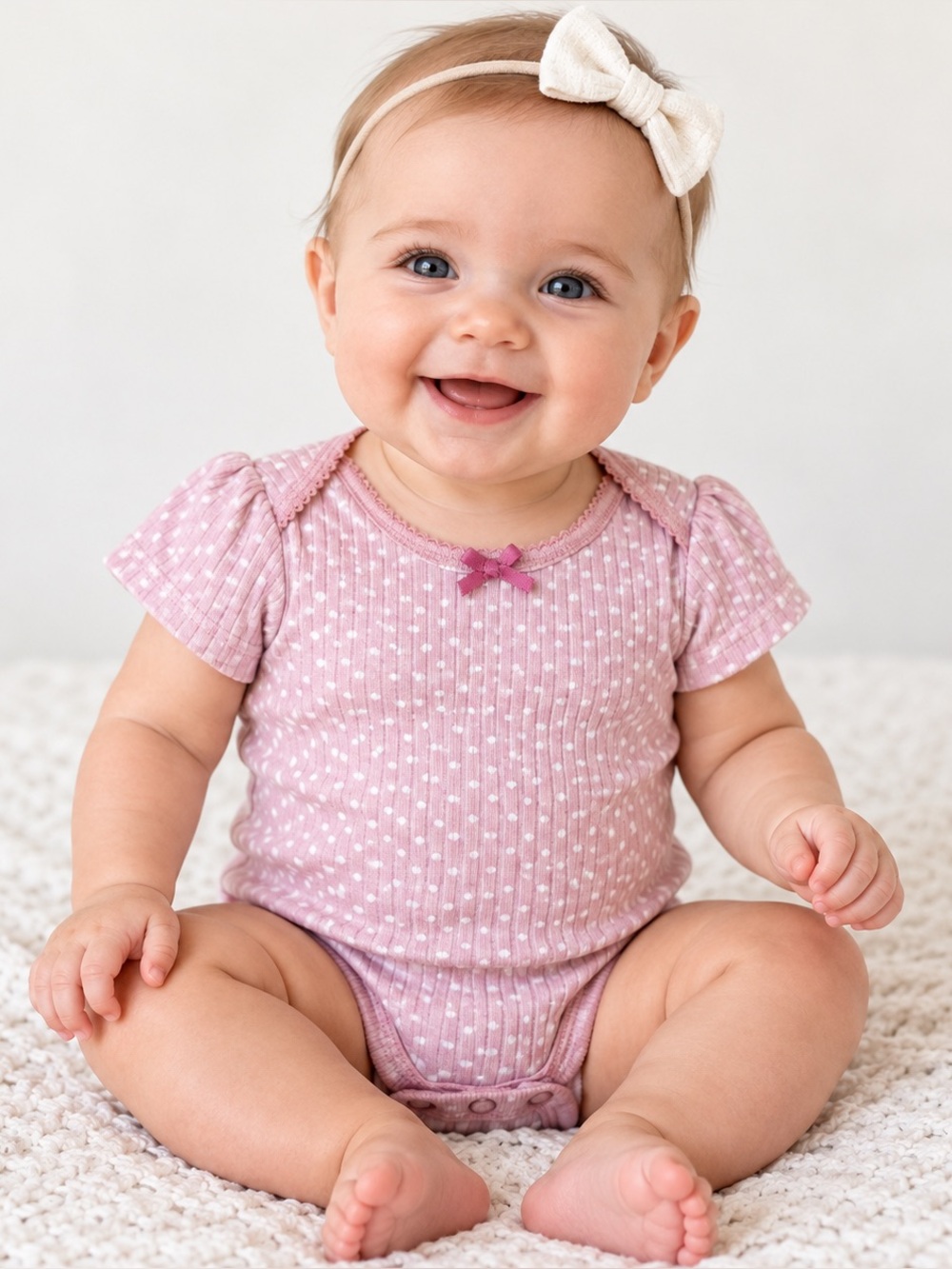 Tahari Baby Girls Pink Polka Dot Ribbed Bodysuit Onesie Size 3-6 Months